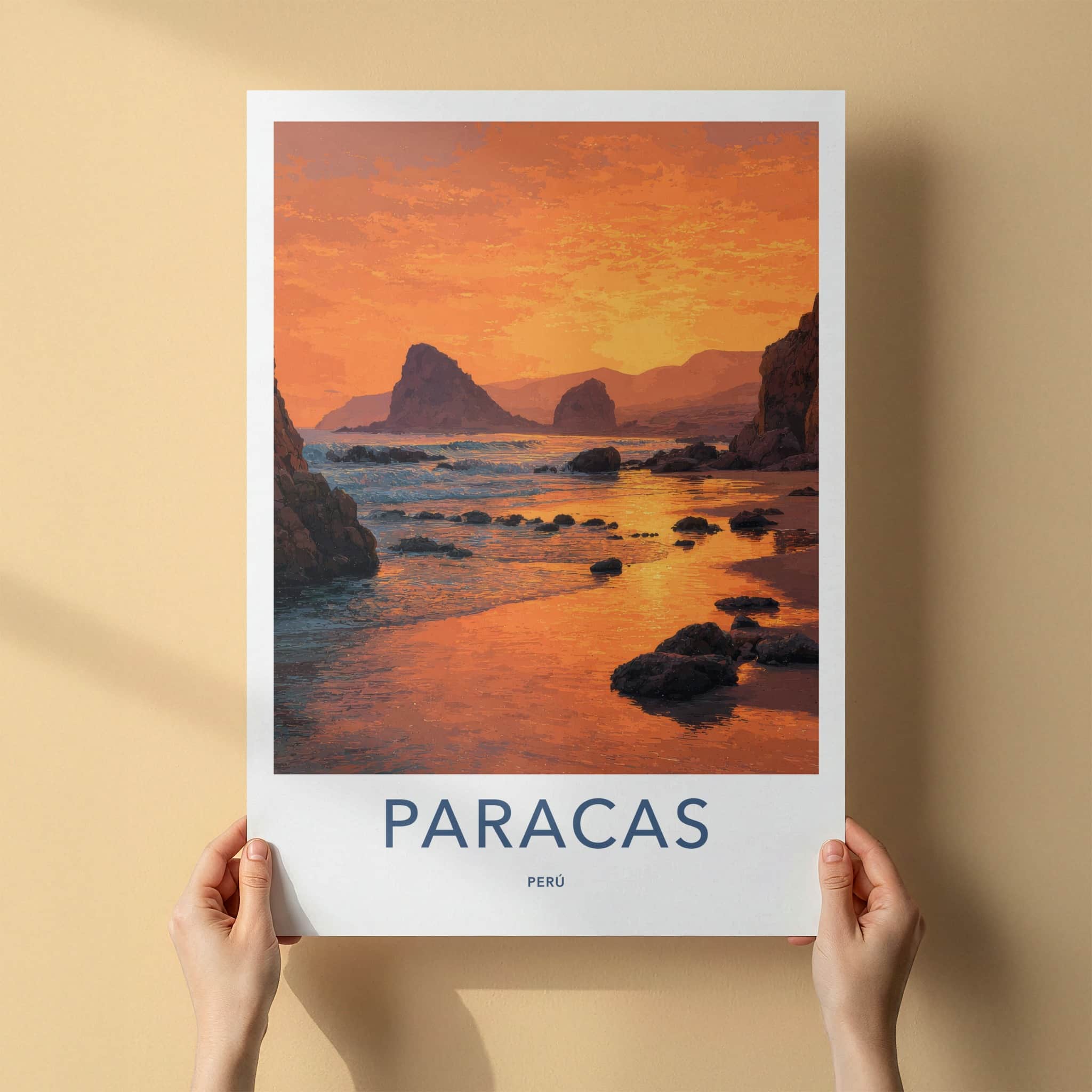 Paracas Poster - Peru Travel Print - Orange Sunset Beach Framed Decor