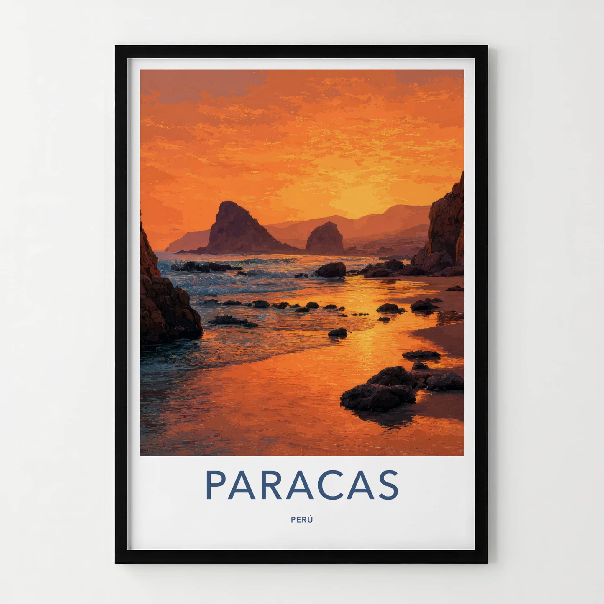 Paracas Poster - Peru Travel Print - Orange Sunset Beach Framed Decor