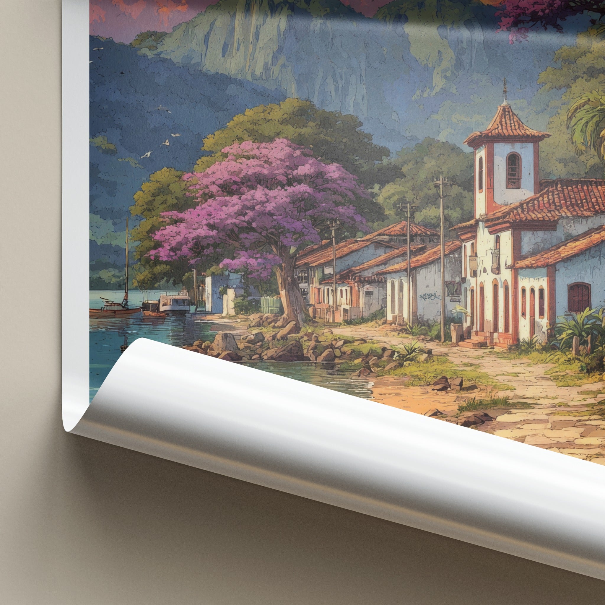 Paraty Poster - Brazil Travel Print - Coastal Town Church Home Art