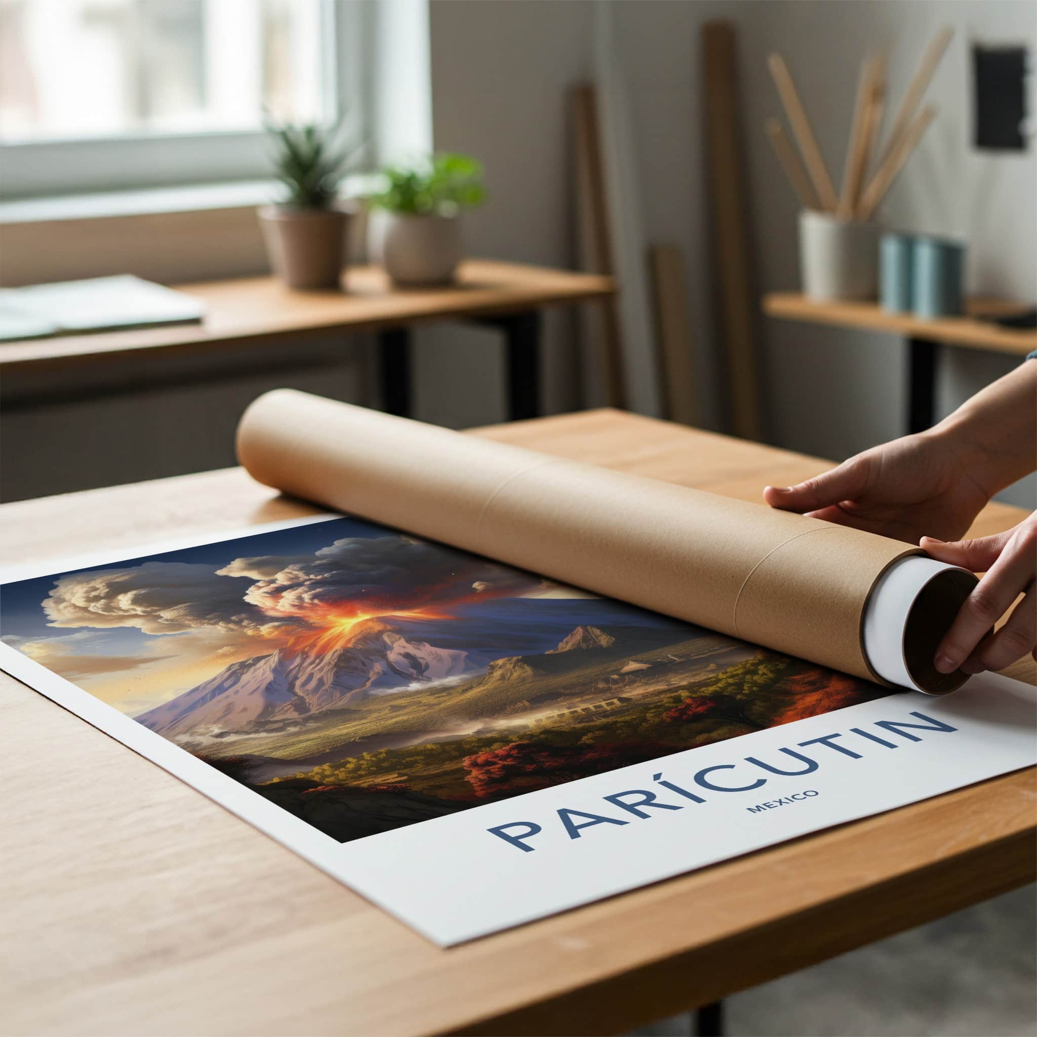Paricutin Poster - Mexico Art Print - Fiery Volcanic Eruption Home Decor