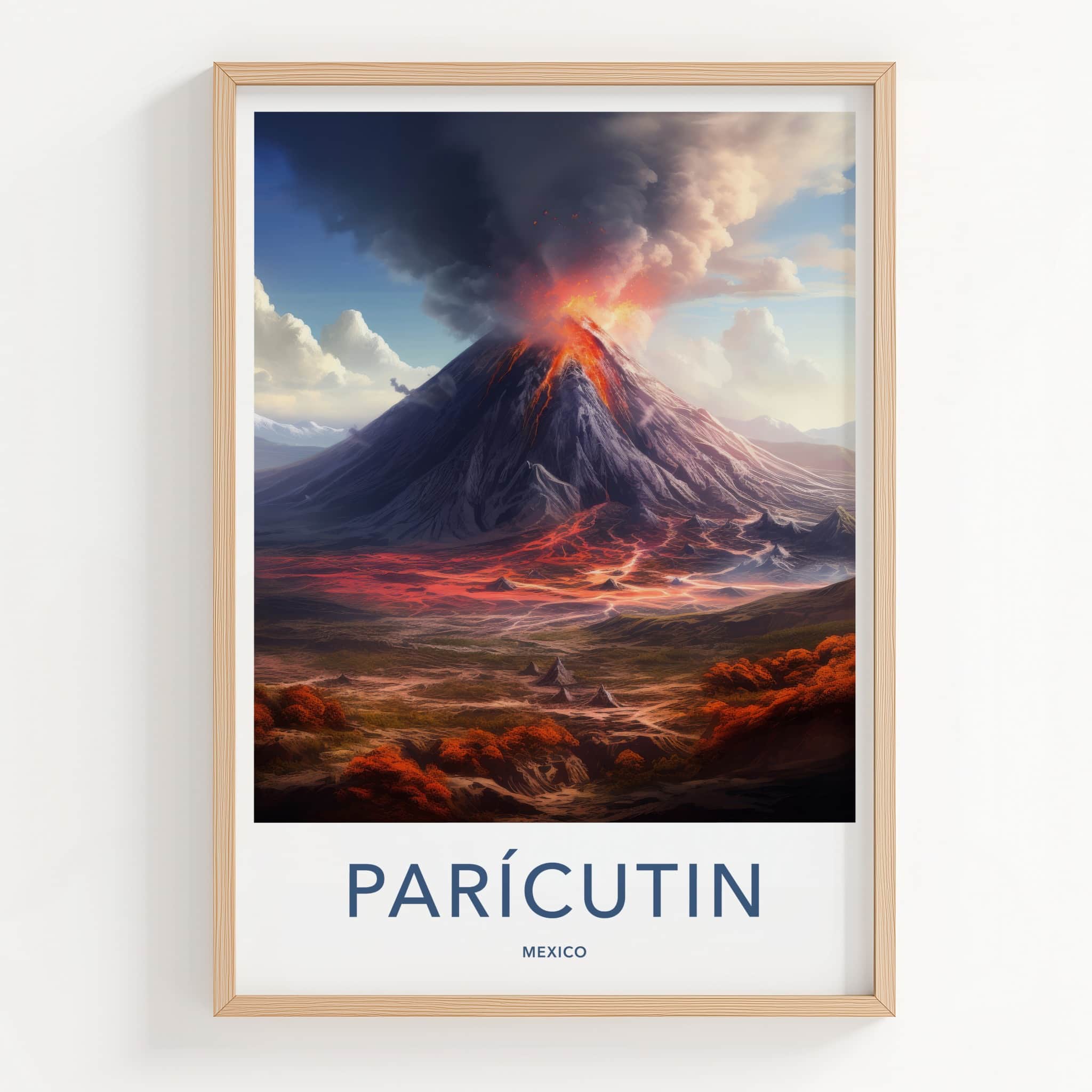 Paricutin Poster - Mexico Travel Art - Erupting Volcano Lava Home Decor