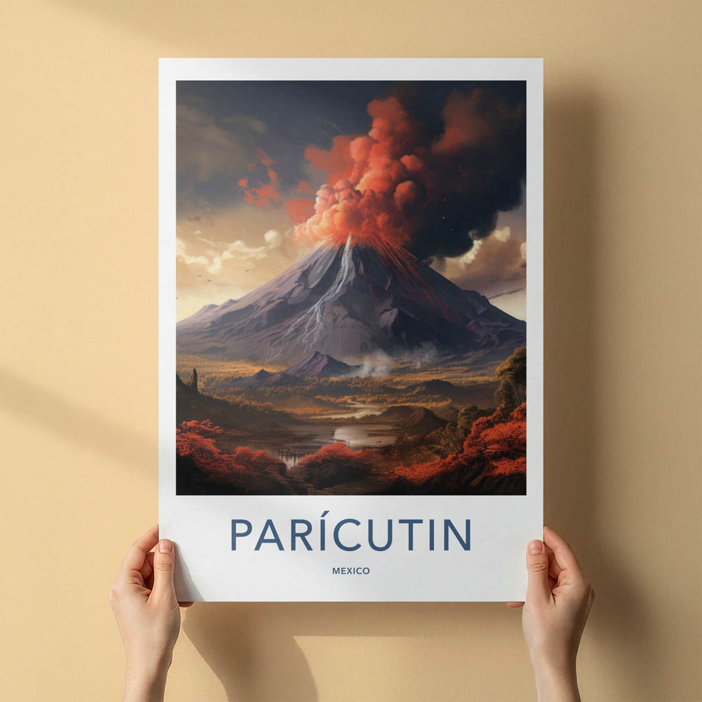 Paricutin Poster - Mexico Travel Art - Fiery Volcanic Eruption Home Decor