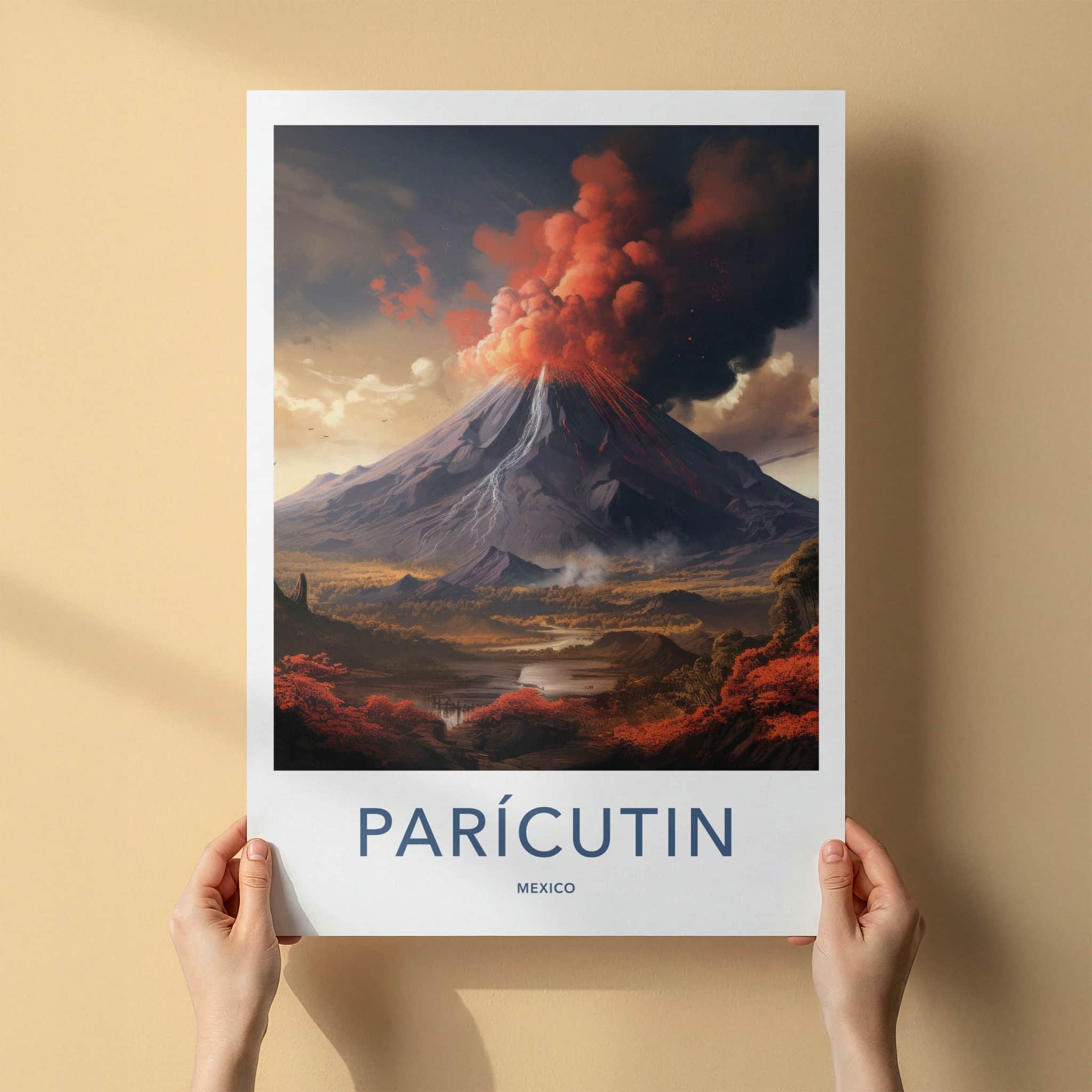 Paricutin Poster - Mexico Travel Art - Fiery Volcanic Eruption Home Decor
