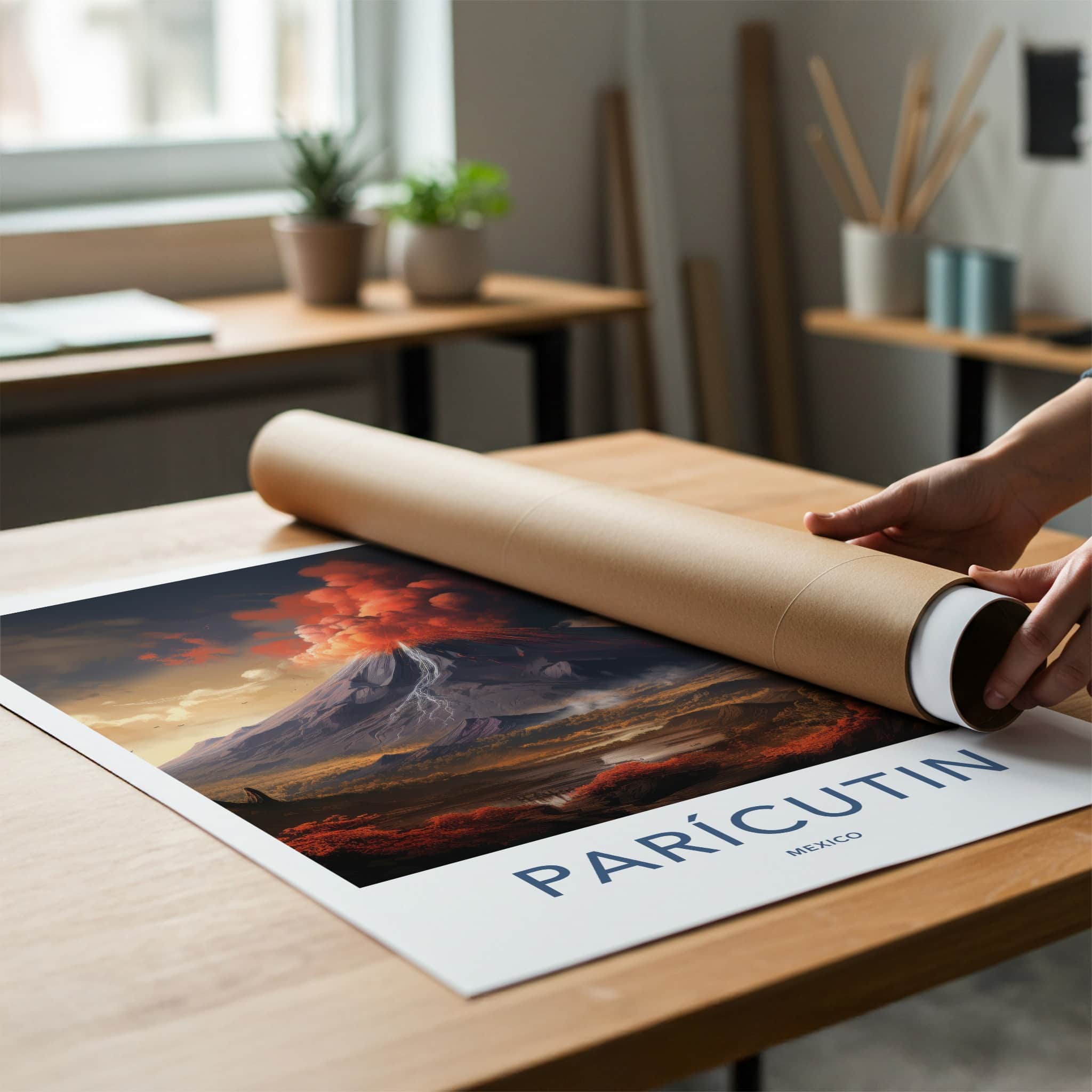 Paricutin Poster - Mexico Travel Art - Fiery Volcanic Eruption Home Decor