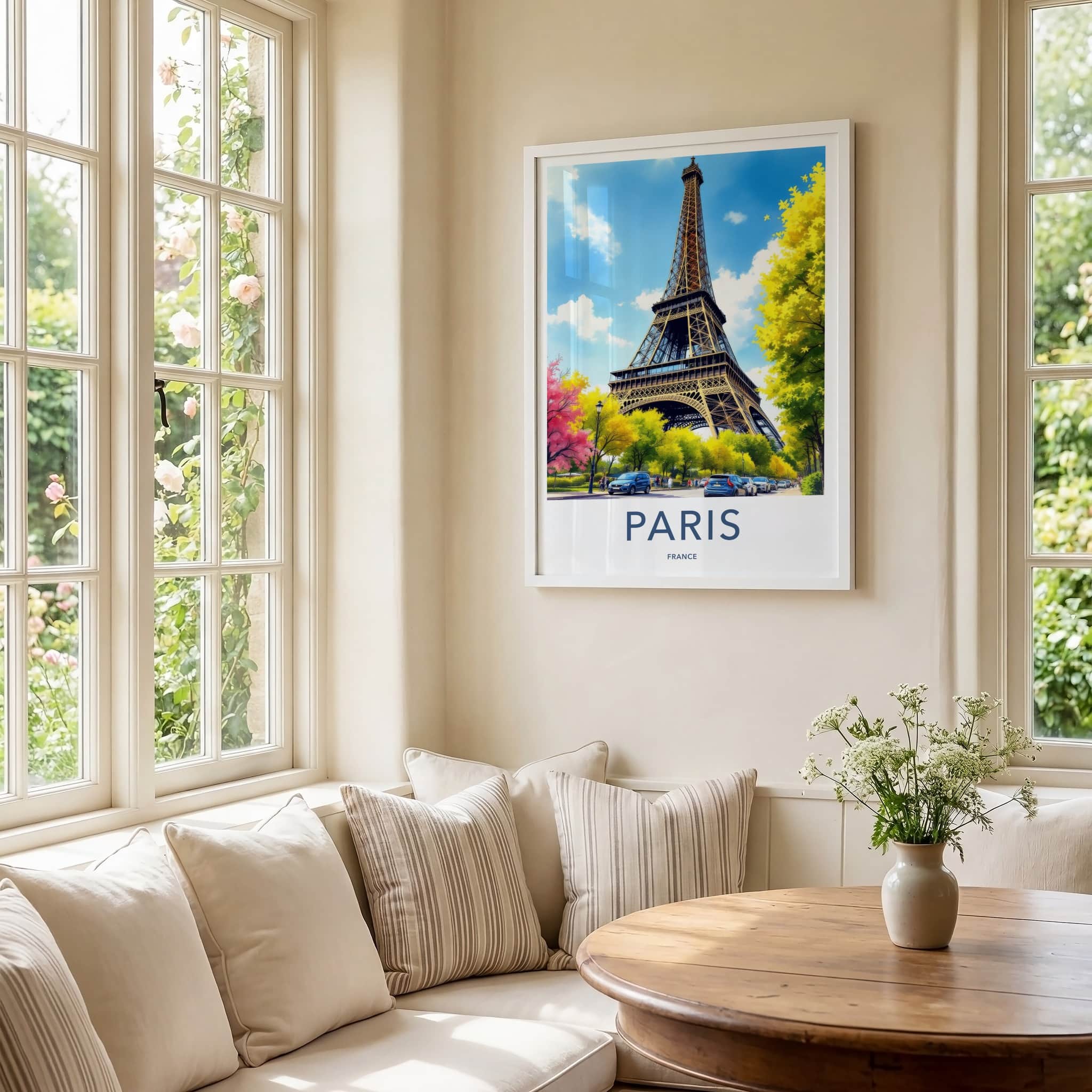 Paris Poster - France Art Print - Eiffel Tower Street Scene Home Decor