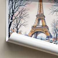 Paris Poster - France Framed Art - Eiffel Tower Snowy Street Lounge Decor
