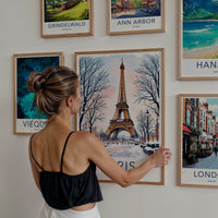 Paris Poster - France Framed Art - Eiffel Tower Snowy Street Lounge Decor
