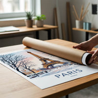 Paris Poster - France Framed Art - Eiffel Tower Snowy Street Lounge Decor