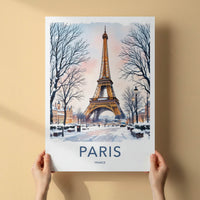 Paris Poster - France Framed Art - Eiffel Tower Snowy Street Lounge Decor