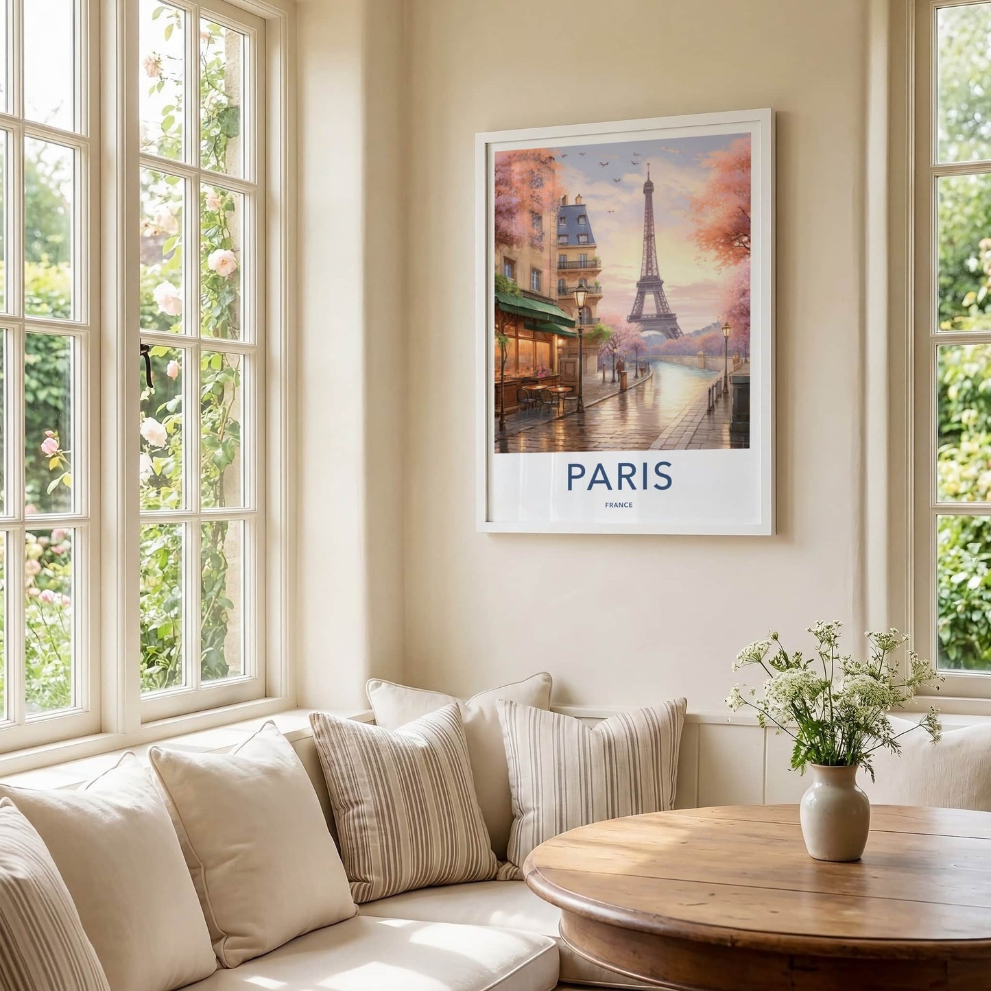Paris Poster - France Framed Print - Blooming Trees Cafe Lounge Decor
