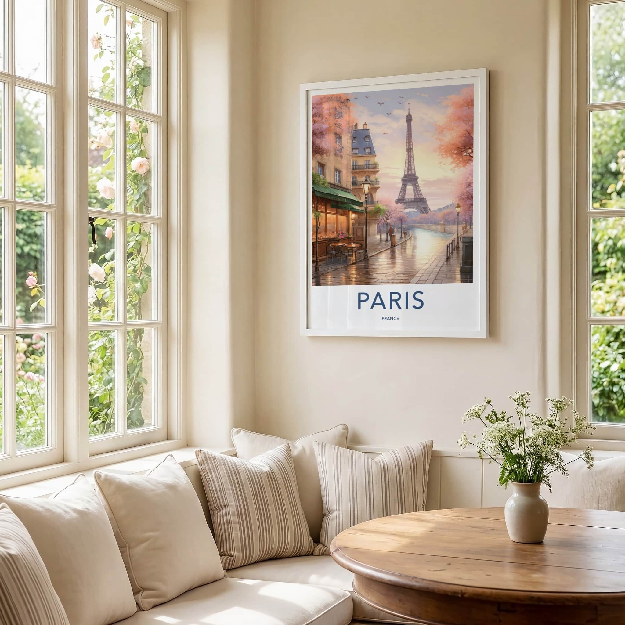 Paris Poster - France Framed Print - Blooming Trees Cafe Lounge Decor