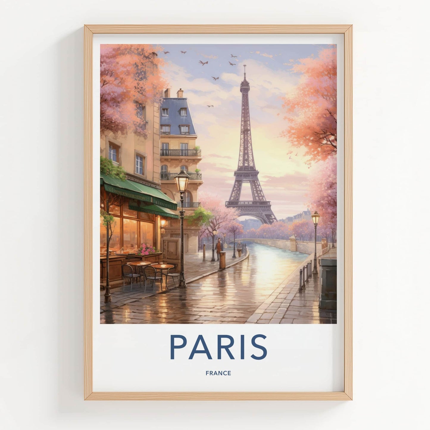 Paris Poster - France Framed Print - Blooming Trees Cafe Lounge Decor