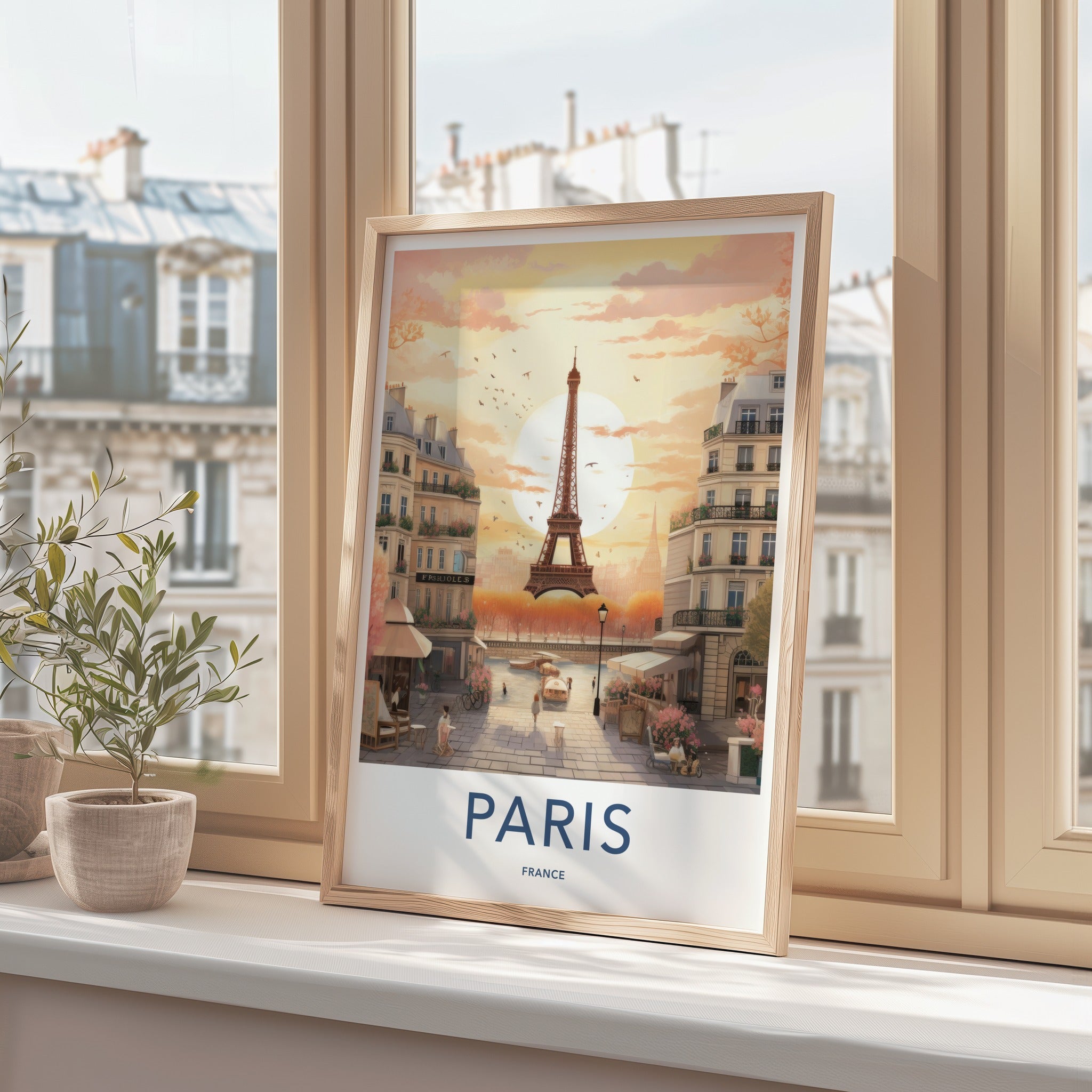 Paris Poster - France Framed Print - Eiffel Tower Sunset Lounge Decor