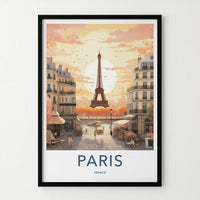 Paris Poster - France Framed Print - Eiffel Tower Sunset Lounge Decor
