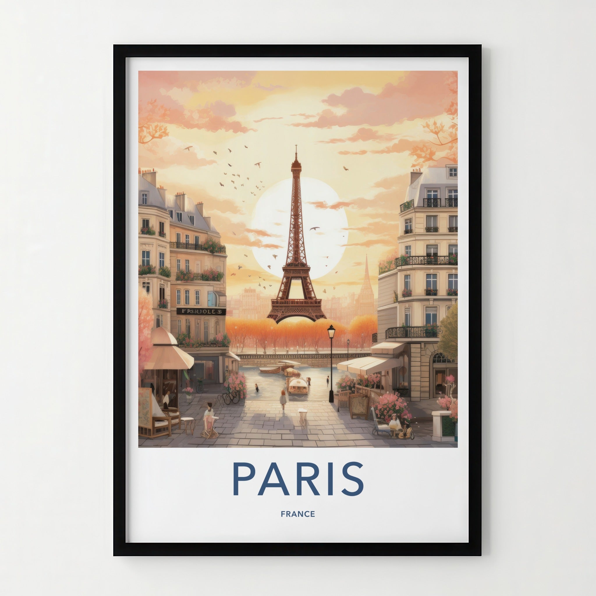 Paris Poster - France Framed Print - Eiffel Tower Sunset Lounge Decor