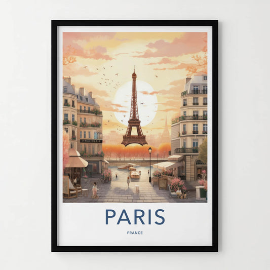 Paris Poster - France Framed Print - Eiffel Tower Sunset Lounge Decor