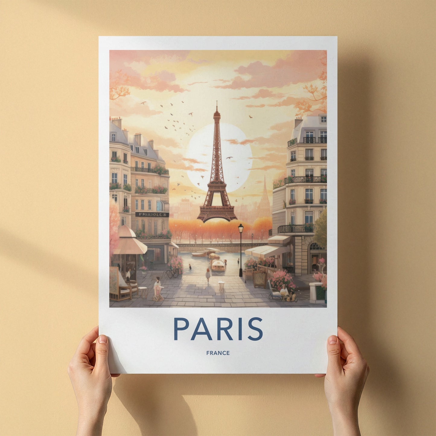 Paris Poster - France Framed Print - Eiffel Tower Sunset Lounge Decor