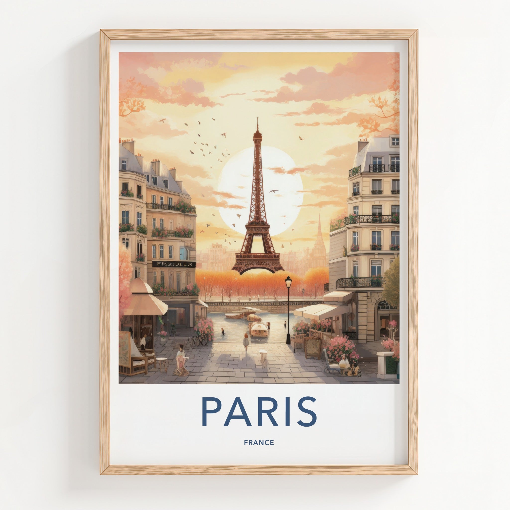 Paris Poster - France Framed Print - Eiffel Tower Sunset Lounge Decor