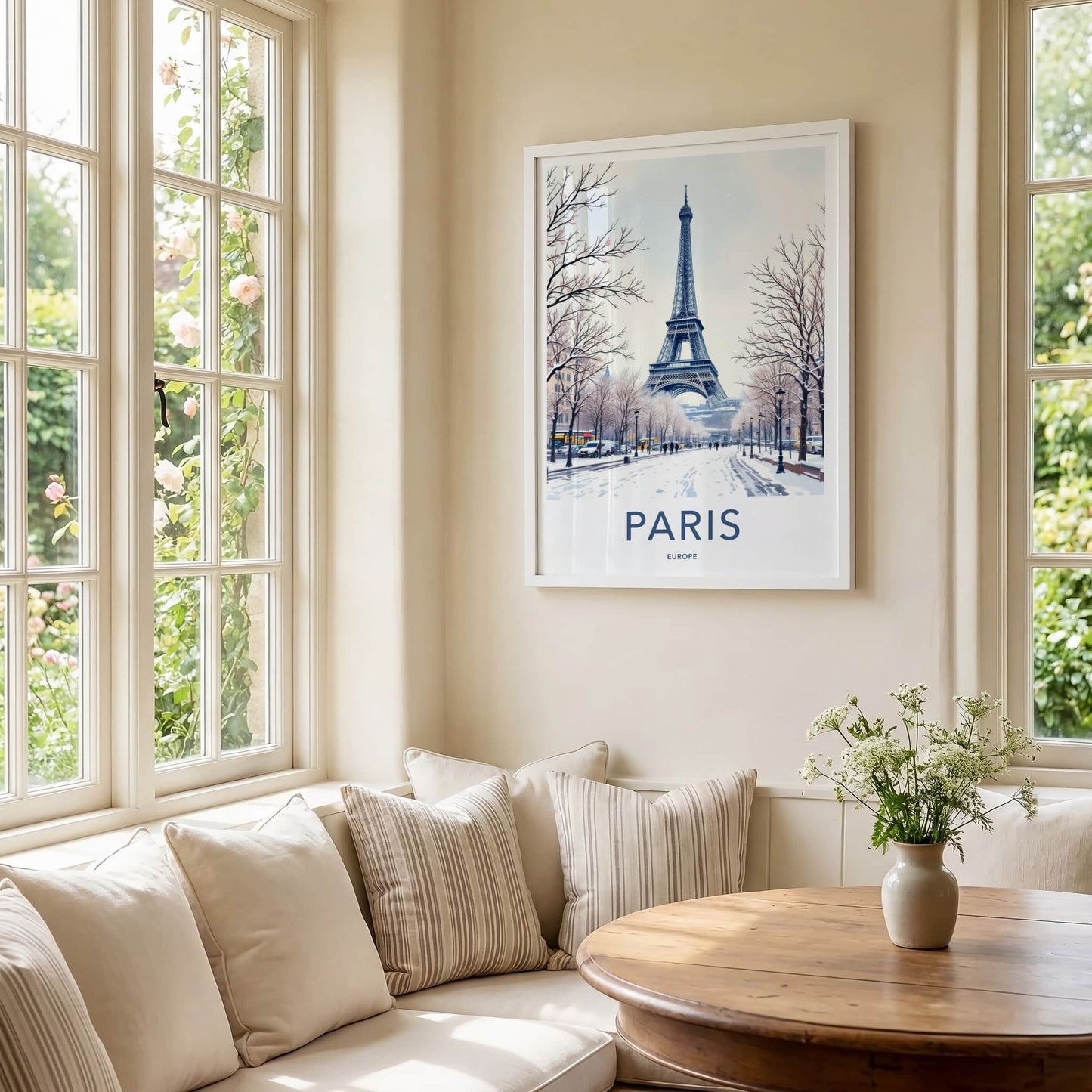 Paris Poster - France Framed Print - Snowy Eiffel Tower Gallery Art