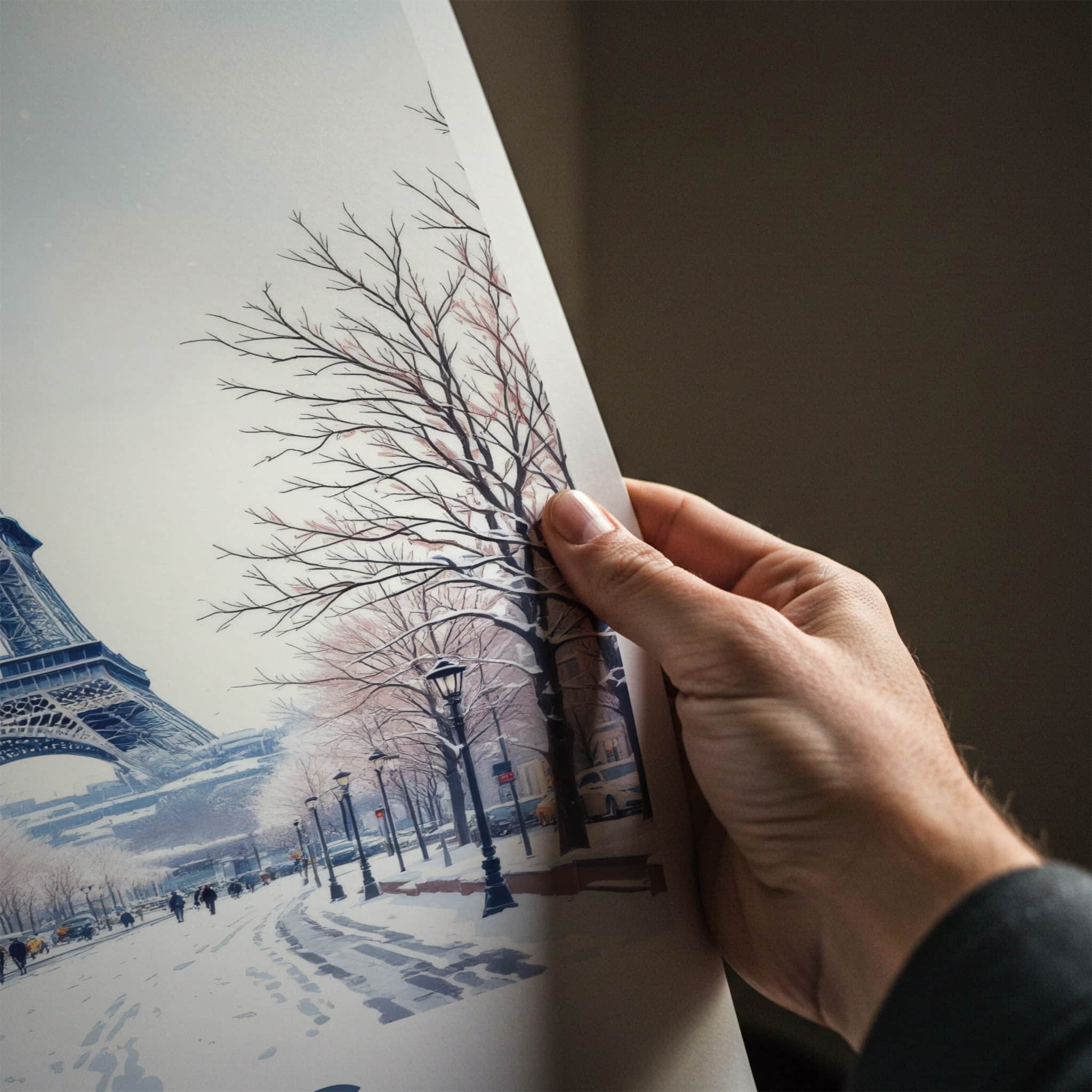 Paris Poster - France Framed Print - Snowy Eiffel Tower Gallery Art