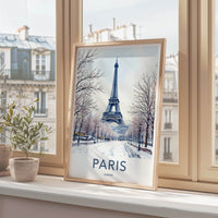 Paris Poster - France Framed Print - Snowy Eiffel Tower Gallery Art