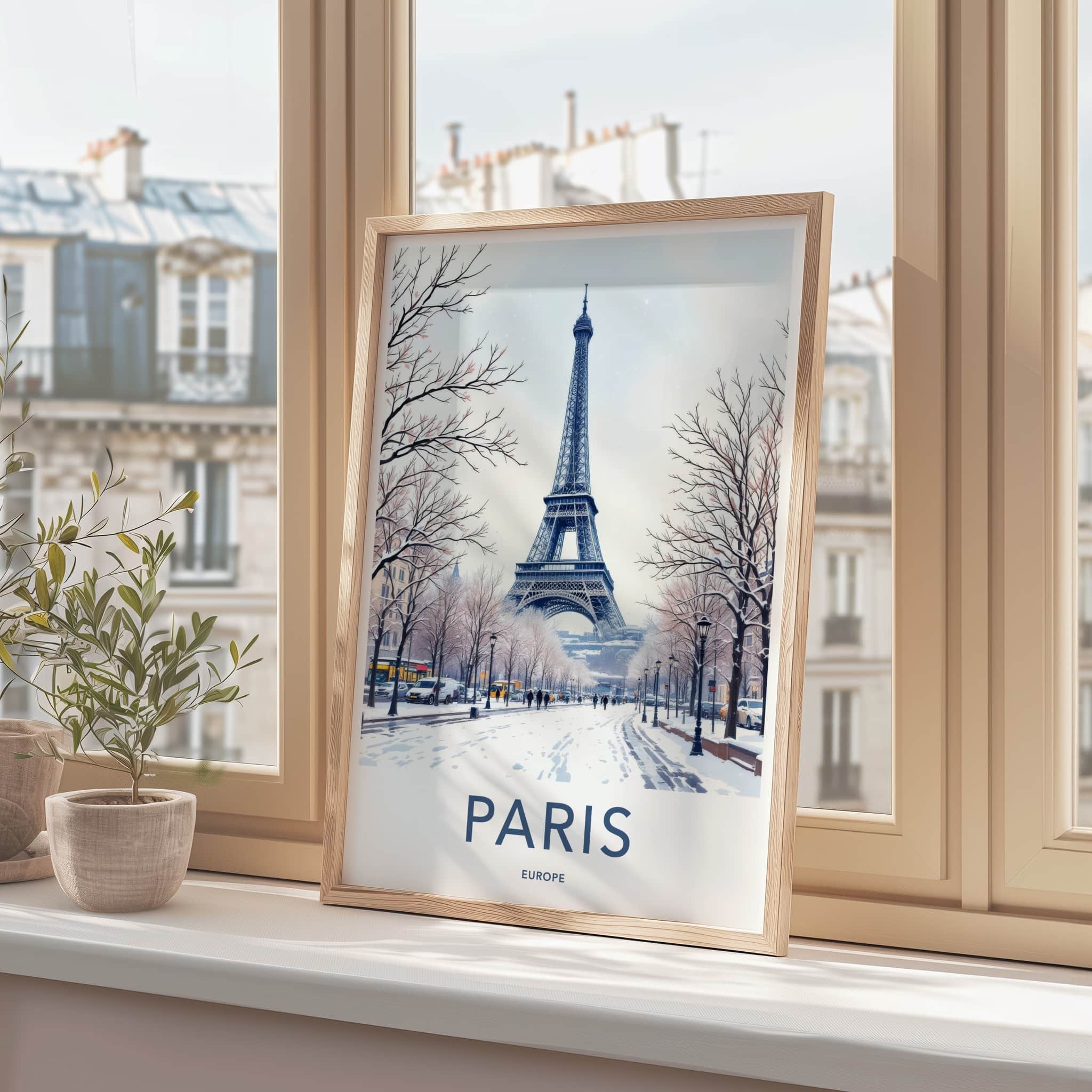 Paris Poster - France Framed Print - Snowy Eiffel Tower Gallery Art