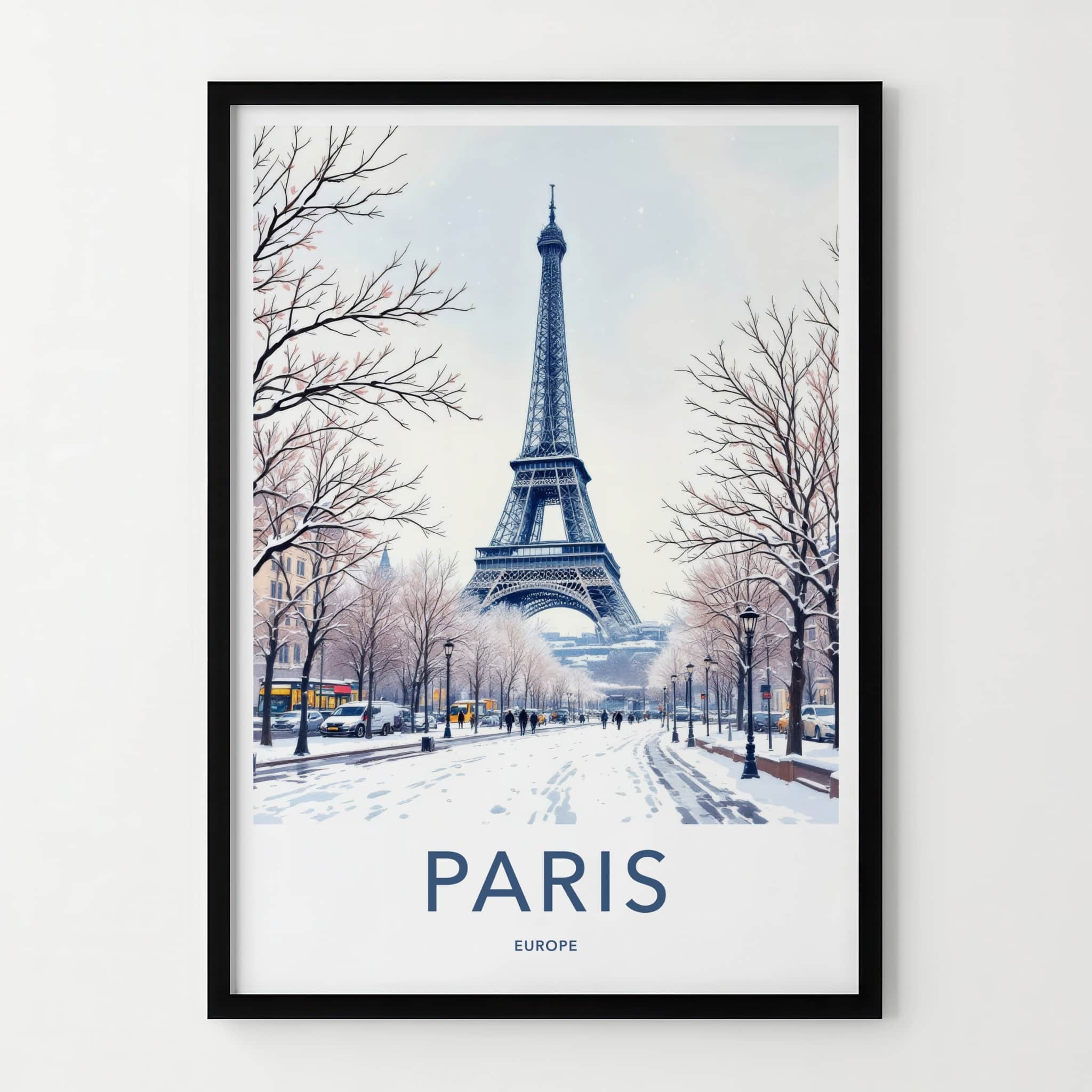 Paris Poster - France Framed Print - Snowy Eiffel Tower Gallery Art