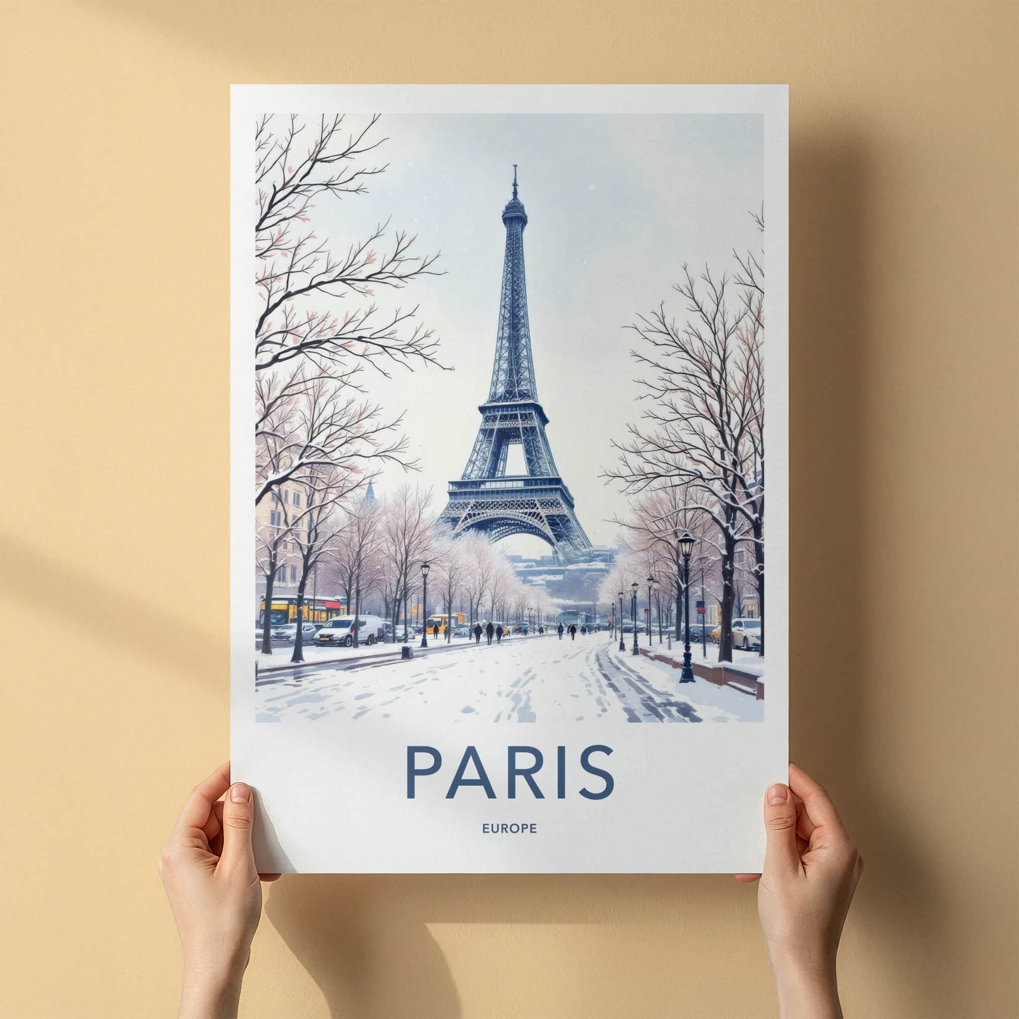 Paris Poster - France Framed Print - Snowy Eiffel Tower Gallery Art