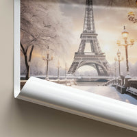 Paris Poster - France Framed Print - Tower Snowy Sunset Framed Decor