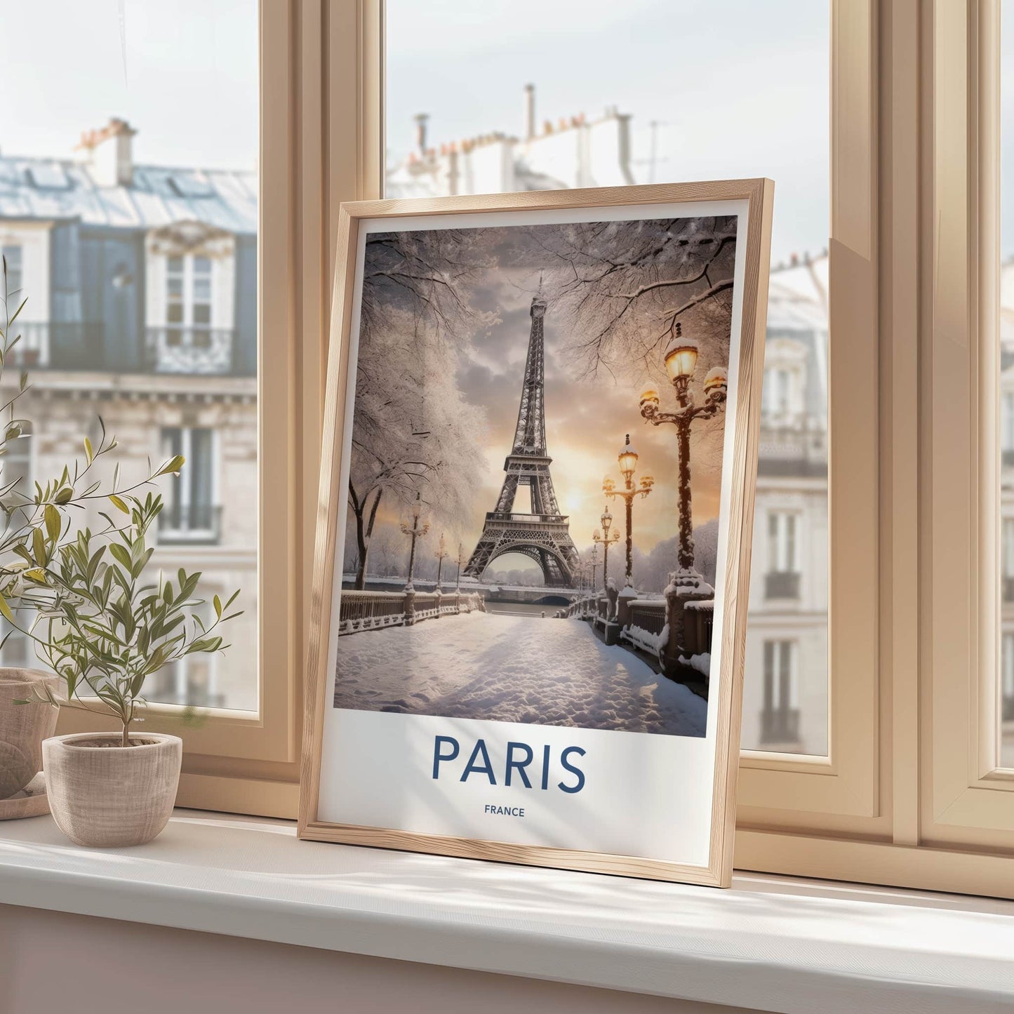 Paris Poster - France Framed Print - Tower Snowy Sunset Framed Decor
