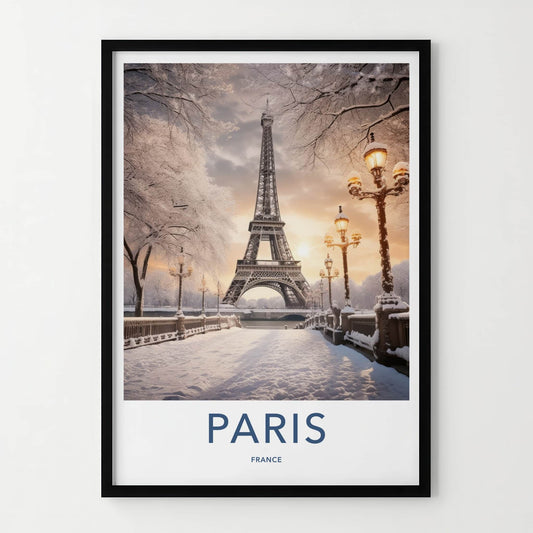 Paris Poster - France Framed Print - Tower Snowy Sunset Framed Decor