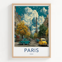 Paris Poster - France Travel Art - Cloudy Parisian Street Home Decor