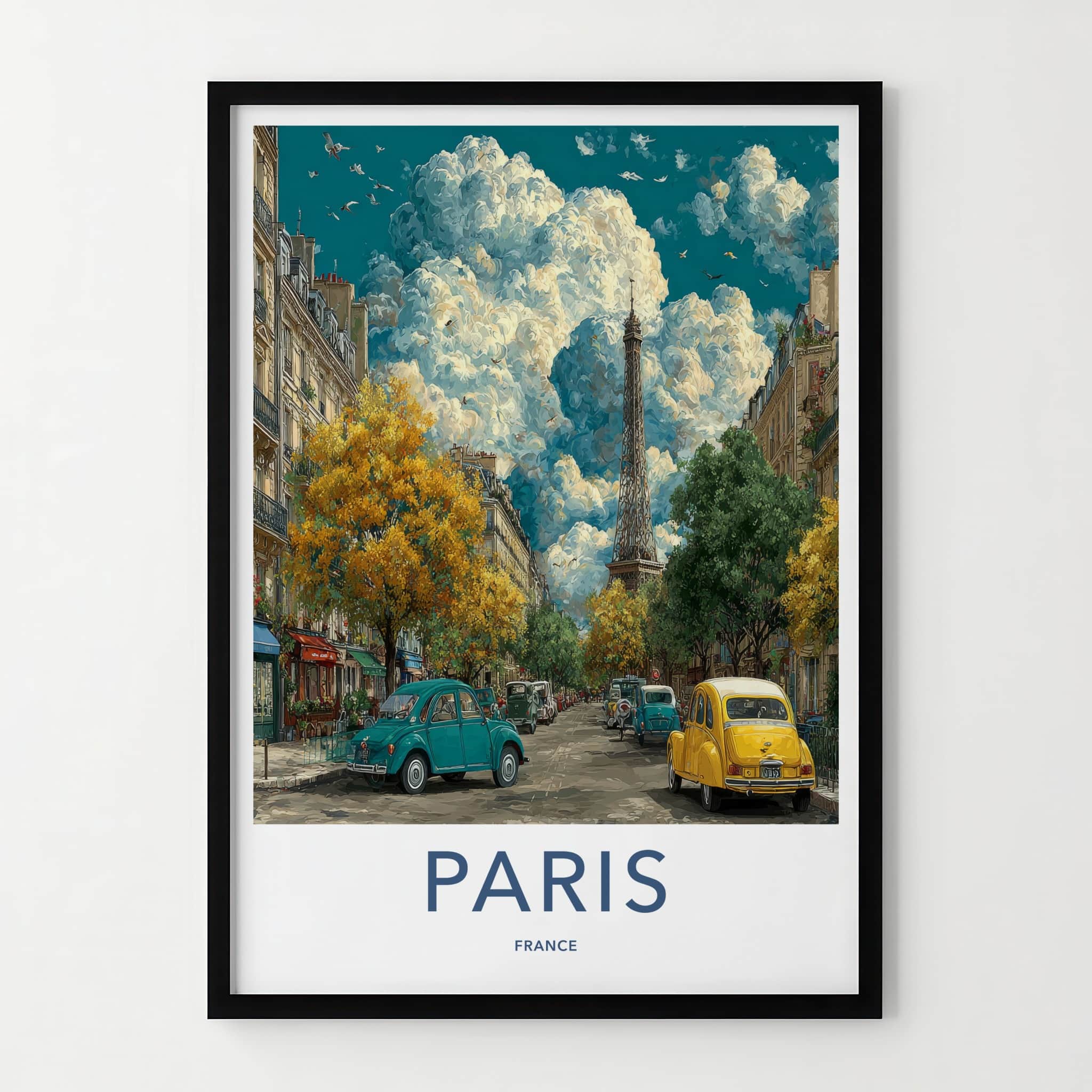 Paris Poster - France Travel Art - Cloudy Parisian Street Home Decor