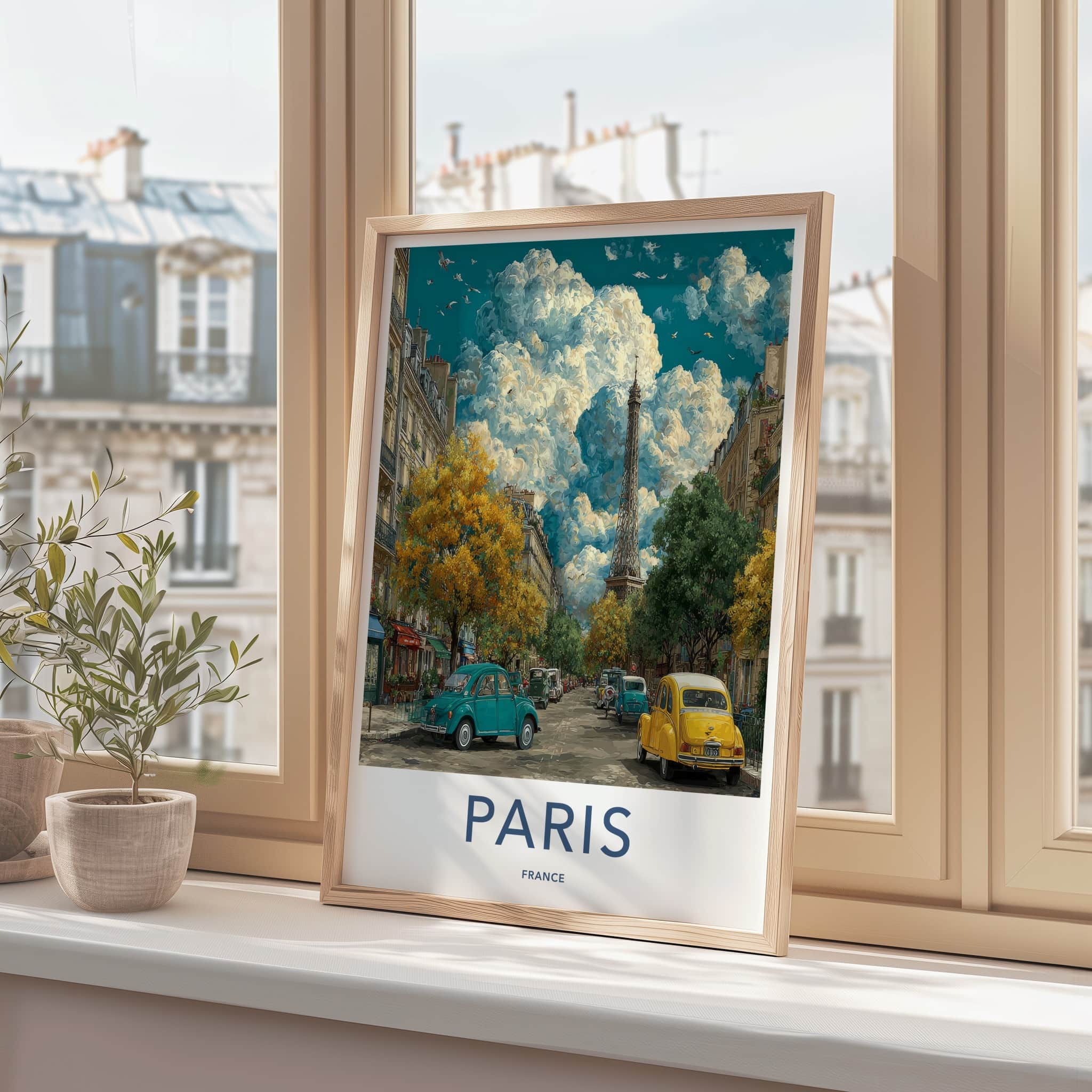 Paris Poster - France Travel Art - Cloudy Parisian Street Home Decor