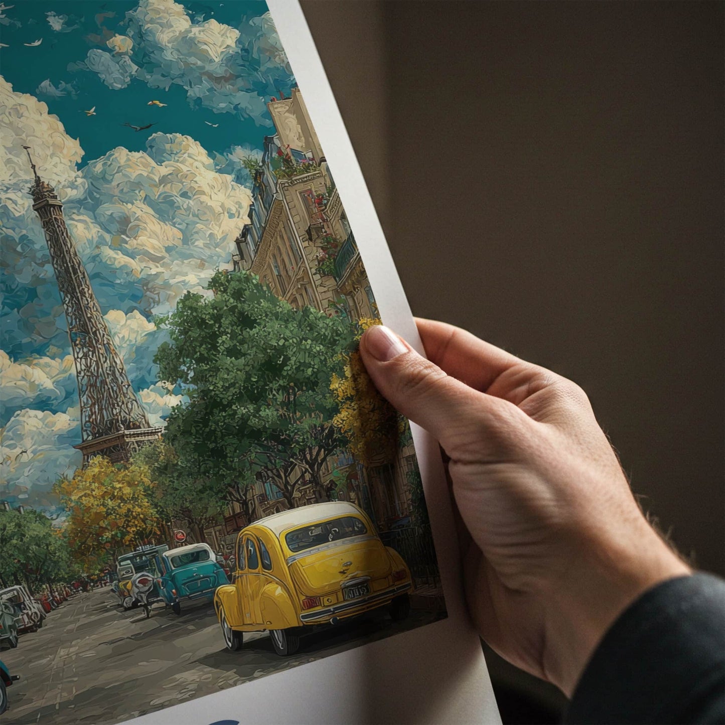Paris Poster - France Travel Art - Cloudy Parisian Street Home Decor