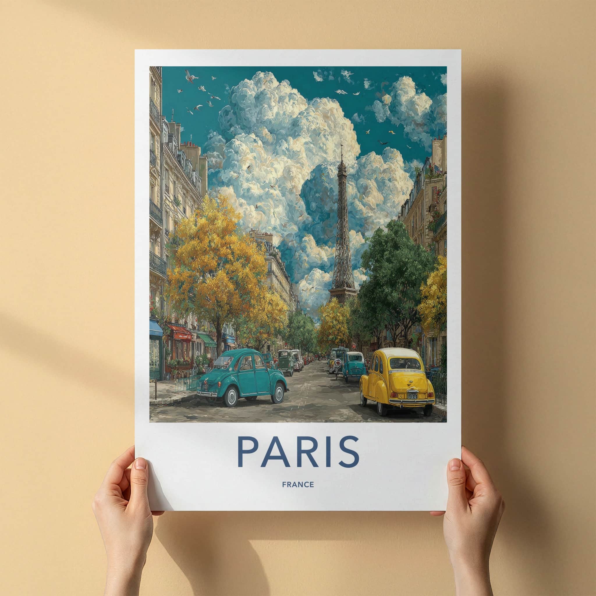 Paris Poster - France Travel Art - Cloudy Parisian Street Home Decor
