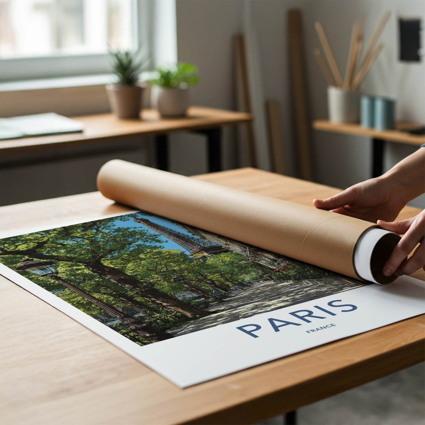 Paris Poster - France Travel Art - Eiffel Tower Pathway Home Decor