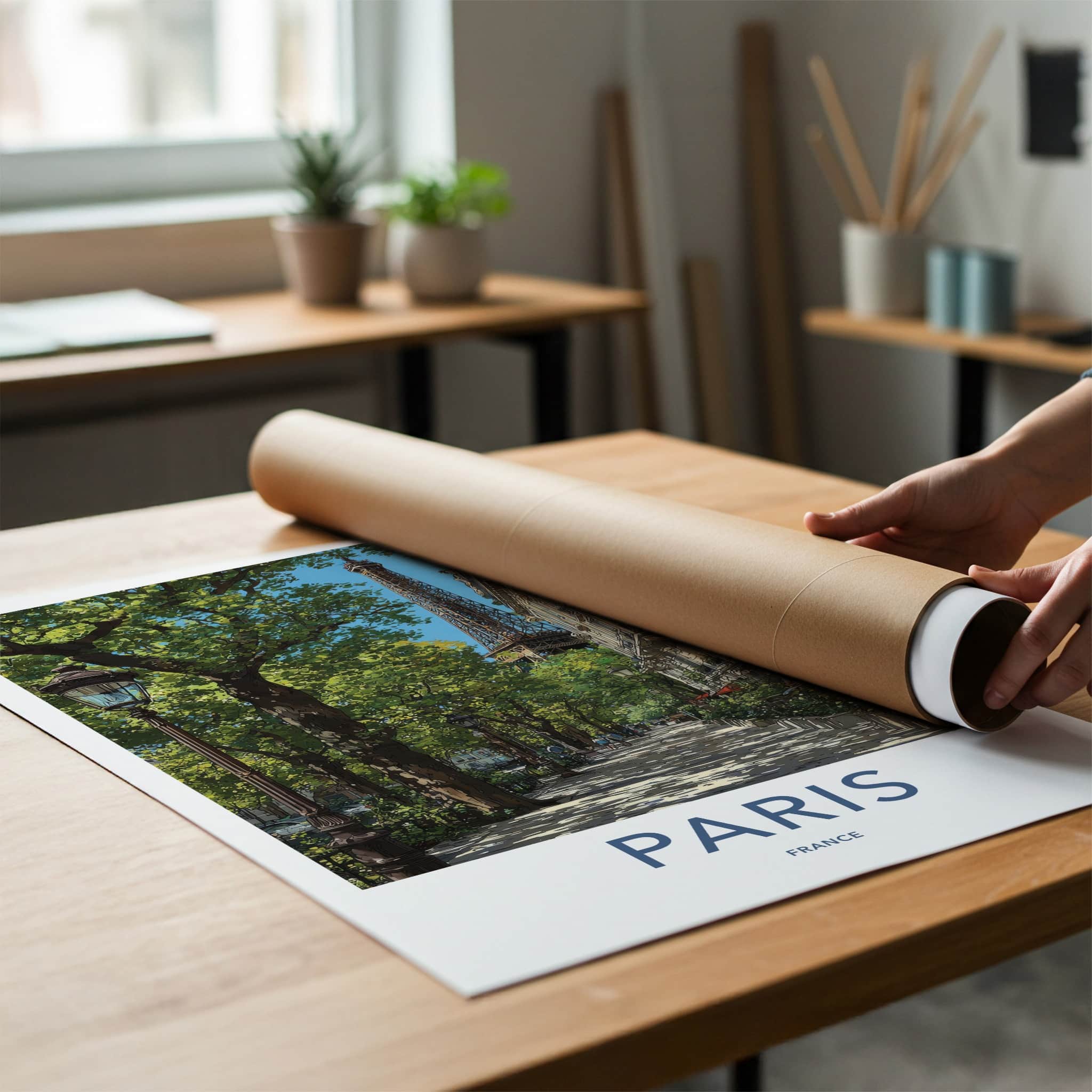 Paris Poster - France Travel Art - Eiffel Tower Pathway Home Decor