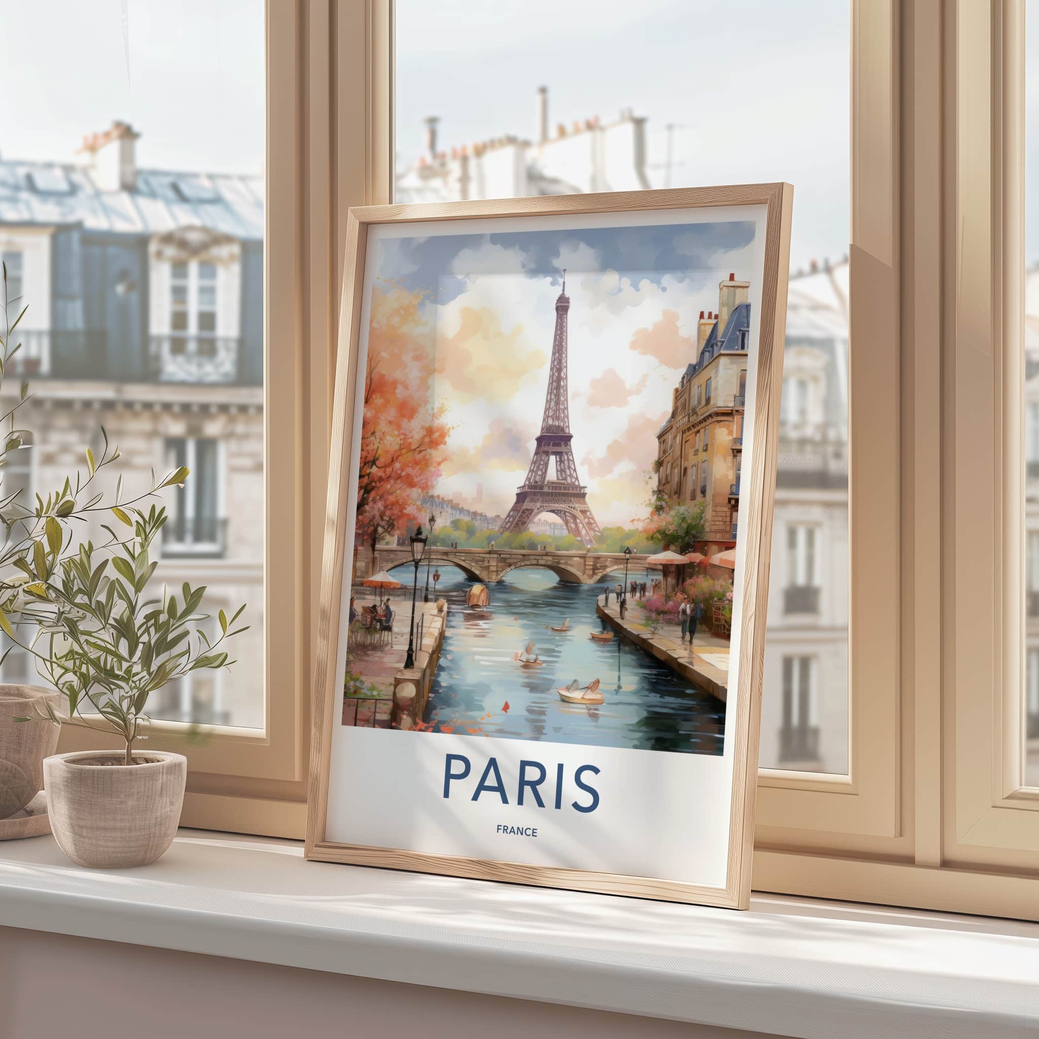 Paris Poster - France Travel Art - Eiffel Tower Seine Home Decor