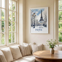 Paris Poster - France Travel Art - Eiffel Tower Snowy Street Home Decor