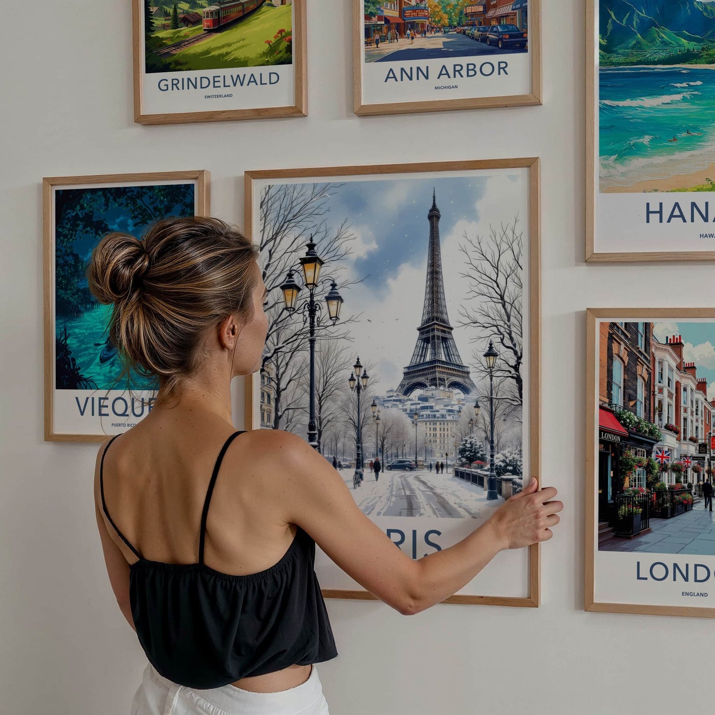 Paris Poster - France Travel Art - Eiffel Tower Snowy Street Home Decor
