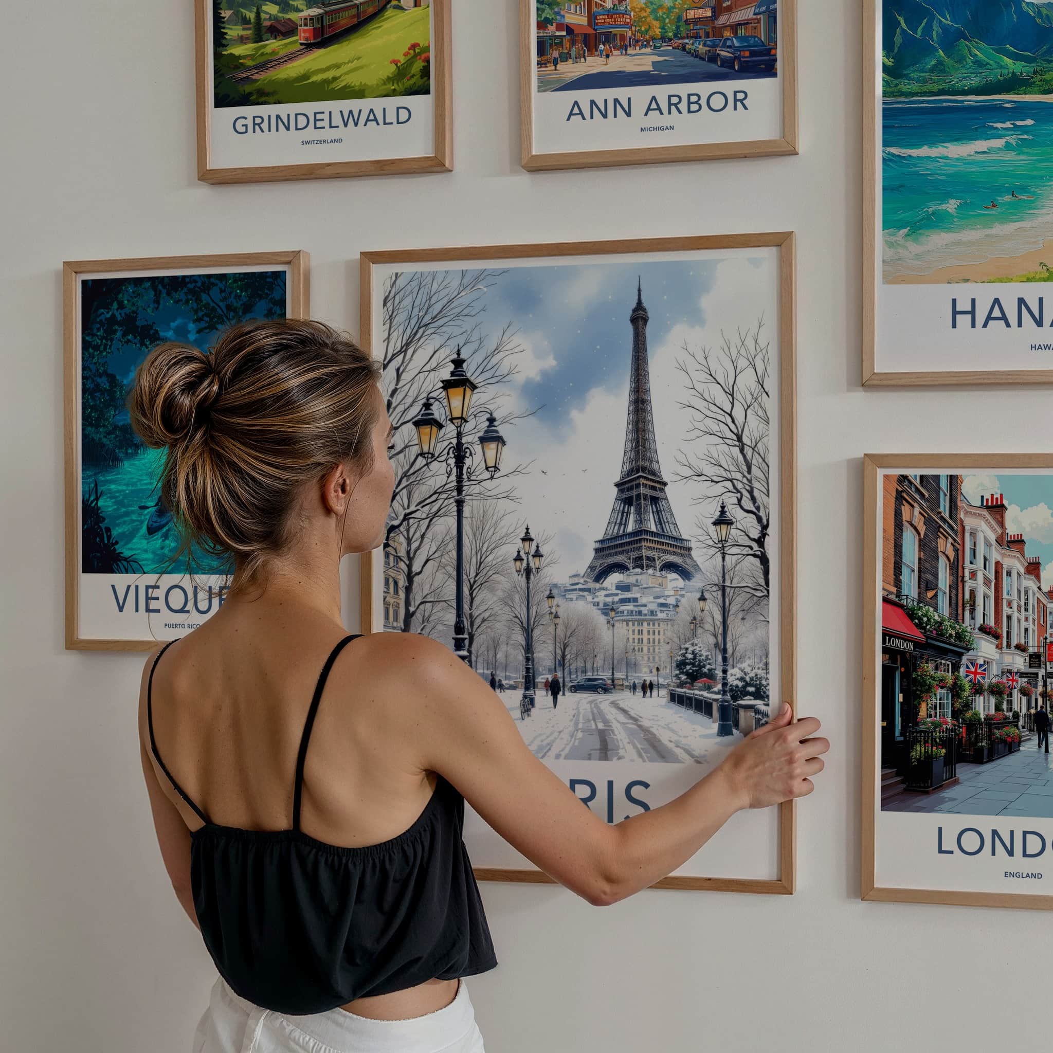 Paris Poster - France Travel Art - Eiffel Tower Snowy Street Home Decor