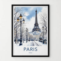 Paris Poster - France Travel Art - Eiffel Tower Snowy Street Home Decor