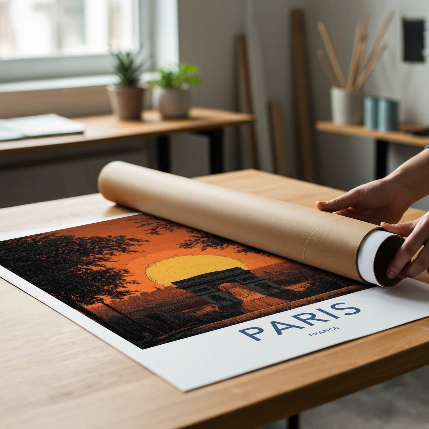 Paris Poster - France Travel Art - Grand Arch Sunset Home Decor