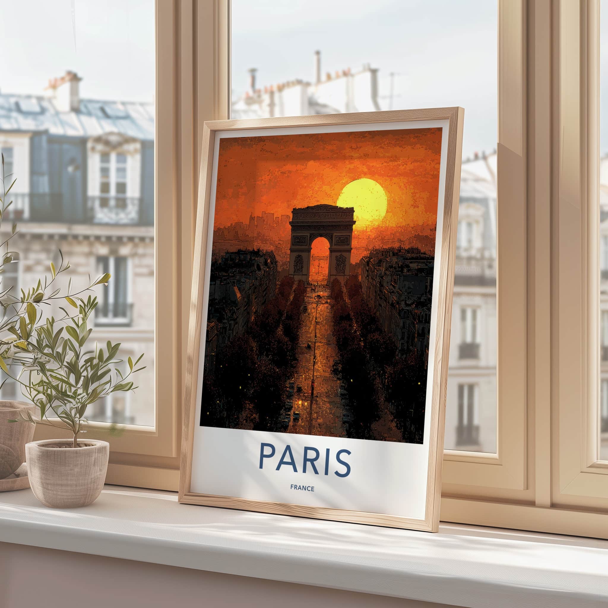 Paris Poster - France Travel Art - Orange Sunset Avenue Wall Decor