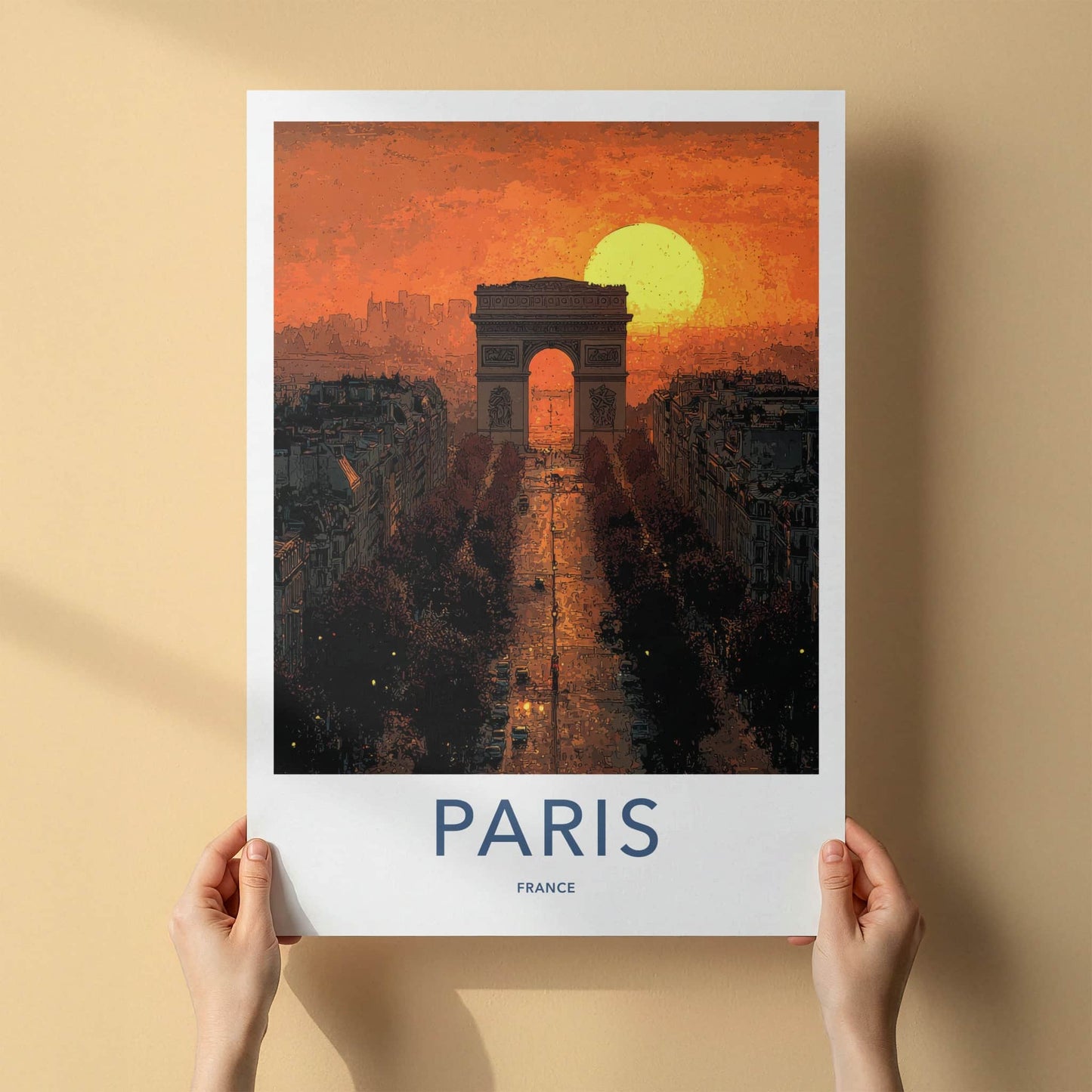 Paris Poster - France Travel Art - Orange Sunset Avenue Wall Decor
