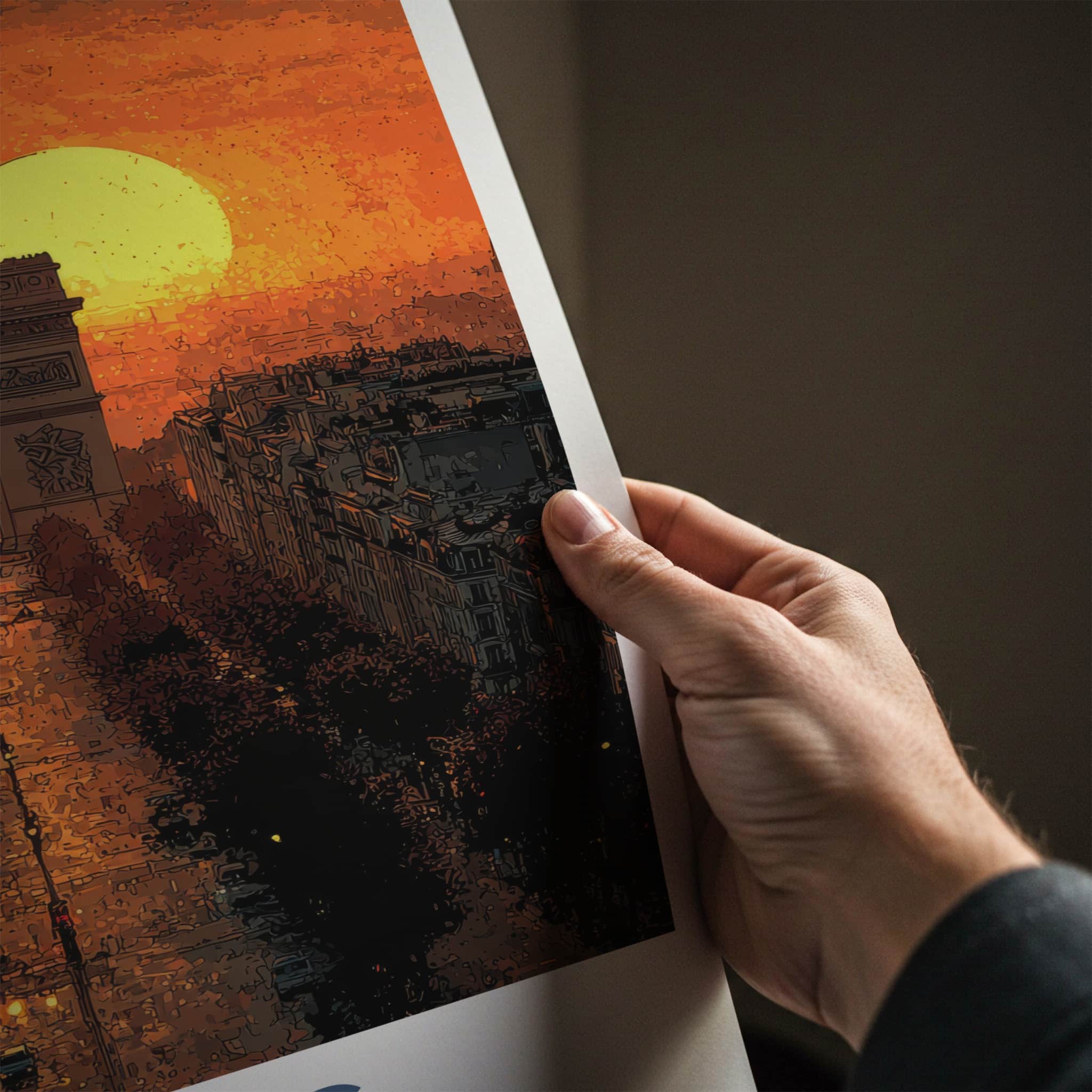 Paris Poster - France Travel Art - Orange Sunset Avenue Wall Decor