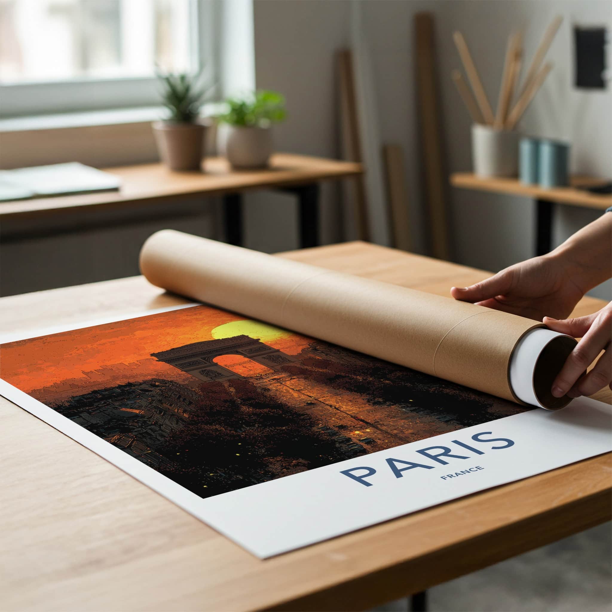 Paris Poster - France Travel Art - Orange Sunset Avenue Wall Decor