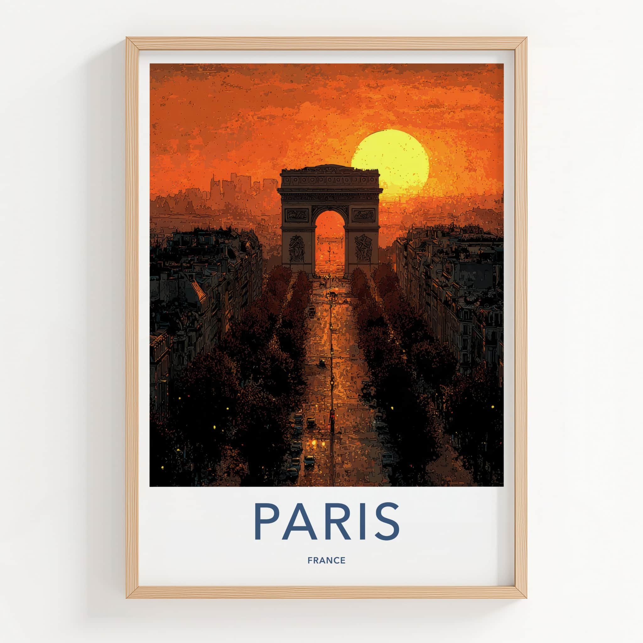 Paris Poster - France Travel Art - Orange Sunset Avenue Wall Decor