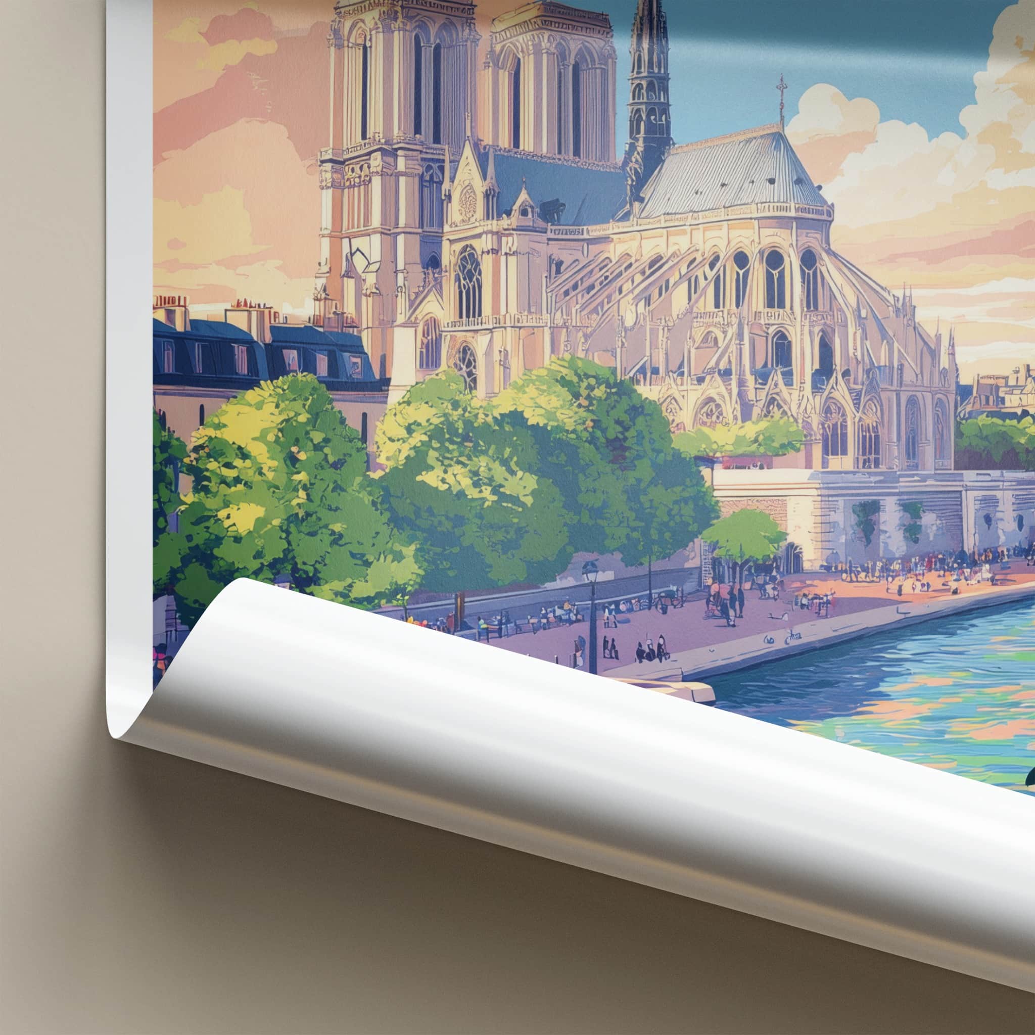 Paris Poster - France Travel Art - Riverside Cathedral View Home Decor